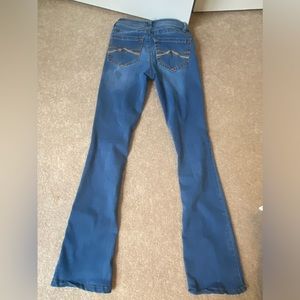 Blue low rise mini flare jeans
